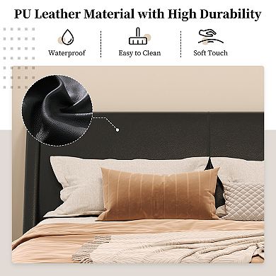 Loheer King Size Modern Wave Curve Upholstered Bed Frame with Suspended Trapezoidal Legs