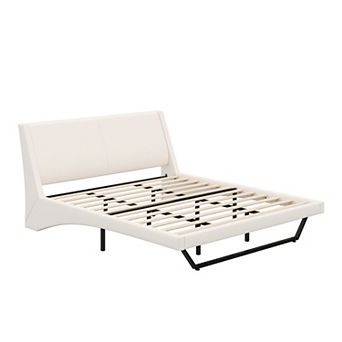 Loheer King Size Modern Wave Curve Upholstered Bed Frame with Suspended Trapezoidal Legs