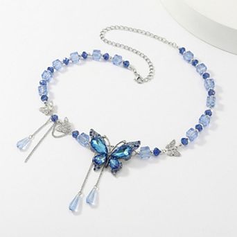 Women's Butterfly Beaded Waist Chain Belt with Crystal Pendant Fringe Adjustable Body Jewelry