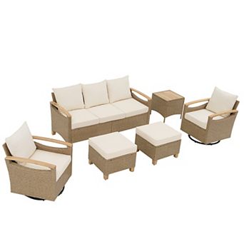 SUNSITT 6 pc Outdoor Furniture Set, Patio Wicker Conversation Sets with Swivel Chairs
