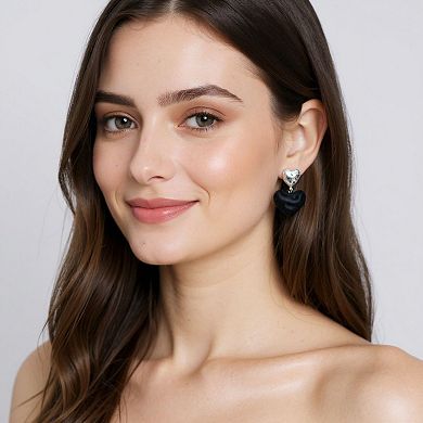 Women's Double Heart Drop Earrings with Textured Metallic Design