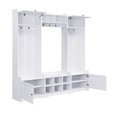 Pnronnc Large 79'' Hall Tree with Bench, Shoe Storage, Coat Hooks, Open Shelves, Cabinets Organizer