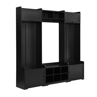 Pnronnc Large 79'' Hall Tree with Bench, Shoe Storage, Coat Hooks, Open Shelves, Cabinets Organizer