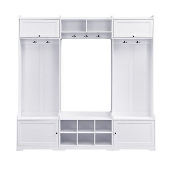 Pnronnc Large 79'' Hall Tree with Bench, Shoe Storage, Coat Hooks, Open Shelves, Cabinets Organizer