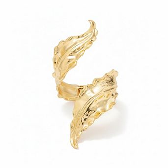 Sculptural Open Cuff Bracelet with Organic Leaf Inspired Design and Polished Gold Tone Finish