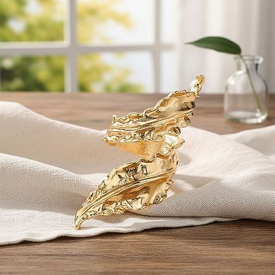 Sculptural Open Cuff Bracelet with Organic Leaf Inspired Design and Polished Gold Tone Finish