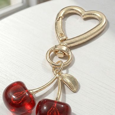 Women's 3 Pcs Cherry Charm Keychain Set with Heart Clip Decorative Bag Charm Accessory