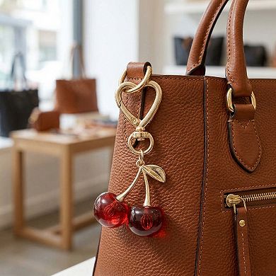 Women's 3 Pcs Cherry Charm Keychain Set with Heart Clip Decorative Bag Charm Accessory