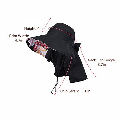 Wide Brim Sun Hat with Ponytail Opening Neck Flap Bow Detail UV Protection Summer Hat