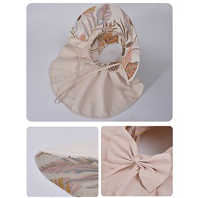 Wide Brim Sun Hat with Ponytail Opening Neck Flap Bow Detail UV Protection Summer Hat