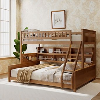 Loheer Twin XL over Queen Bunk Bed with Storage Shelving and Color Changing Lights