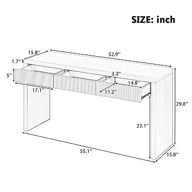 KWPZQEB Rustic Console Table with 3 Fluted Drawers, Sofa Table for Living Room, Entryway