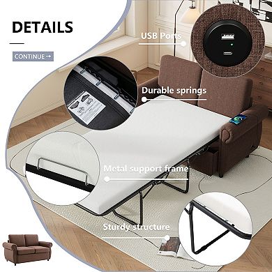 Pnronnc Pull-Out Sleeper Loveseat Sofa, Convertible Sofa Bed with Memory Foam Mattress & USB Ports