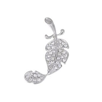Silvery Tone Clear Crystal Rhinestone Winter Fallen Twisted Small Leaf Brooch Pin
