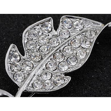 Silvery Tone Clear Crystal Rhinestone Winter Fallen Twisted Small Leaf Brooch Pin