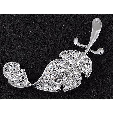 Silvery Tone Clear Crystal Rhinestone Winter Fallen Twisted Small Leaf Brooch Pin