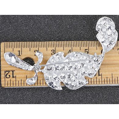 Silvery Tone Clear Crystal Rhinestone Winter Fallen Twisted Small Leaf Brooch Pin