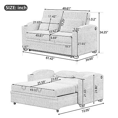 Pnronnc Convertible Loveseat Sofa, Chenille Sleeper Sofa Pull Out Sofa Bed with USB Ports