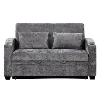 Pnronnc Convertible Loveseat Sofa, Chenille Sleeper Sofa Pull Out Sofa Bed with USB Ports