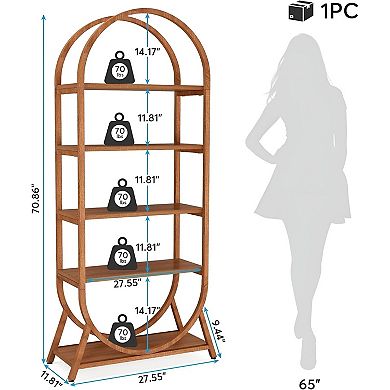 5-Shelf Arched Bookcase with Shelves for Books, Decor, and Plants