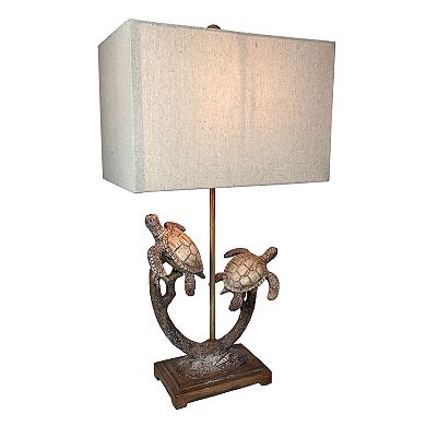 Set of 2 Double Sea Turtle Table Lamps Coastal Nautical Resin 27.75