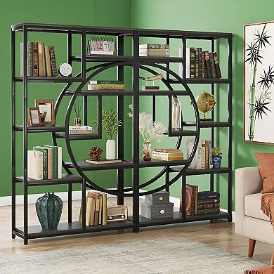 Geometric Etagere Bookcase with 9 Open Shelves for Living Room or Office
