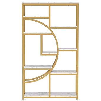 Geometric Etagere Bookcase with 9 Open Shelves for Living Room or Office