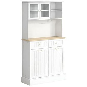 Kitchen Pantry Cabinet with Glass Doors, Drawers and Adjustable Shelves