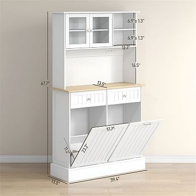Kitchen Pantry Cabinet with Glass Doors, Drawers and Adjustable Shelves