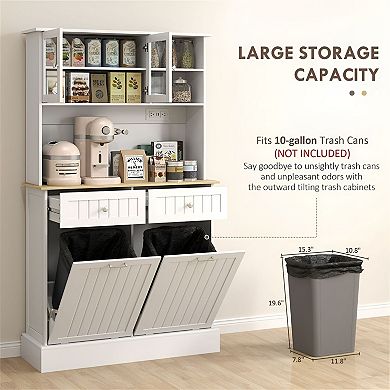 Kitchen Pantry Cabinet with Glass Doors, Drawers and Adjustable Shelves