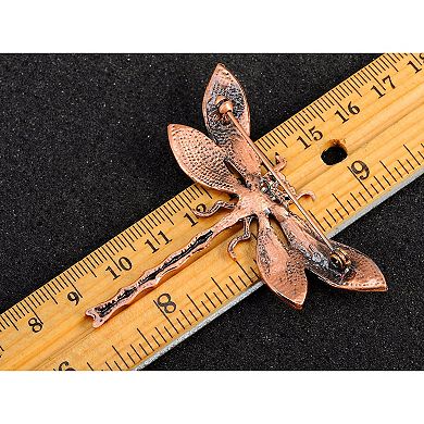 Copper Tone Pink Multicolored Crystal Rhinestone Dragonfly Brooch Pin