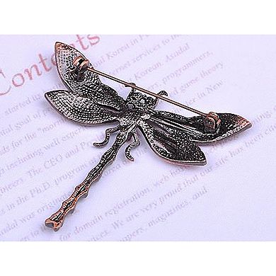 Copper Tone Pink Multicolored Crystal Rhinestone Dragonfly Brooch Pin