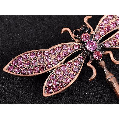 Copper Tone Pink Multicolored Crystal Rhinestone Dragonfly Brooch Pin