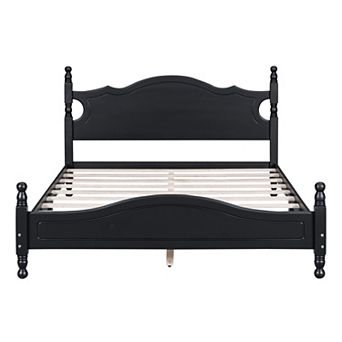Pnronnc Retro Wood Platform Bed Frame with Headboard Wooden Slats Support, No Box Spring Required