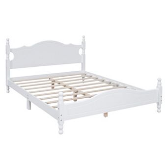Pnronnc Retro Wood Platform Bed Frame with Headboard Wooden Slats Support, No Box Spring Required