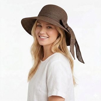 Women Straw Sun Hat Wide Brim Woven Beach Hat Bow Tie Detail Breathable Summer Hat