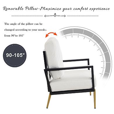 Stylish Velvet Lounge Chair with Adjustable Back and Metal Legs