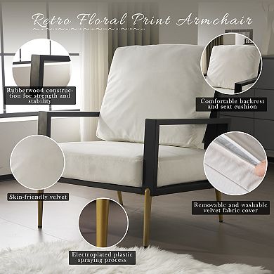 Stylish Velvet Lounge Chair with Adjustable Back and Metal Legs