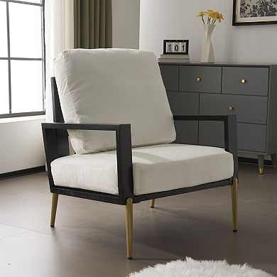 Stylish Velvet Lounge Chair with Adjustable Back and Metal Legs