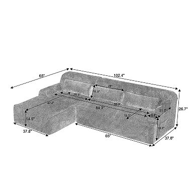 Loheer Chenille L Shape Luxury Sectional Oversized Sofa Minimalist Design No Assembly Required Couch