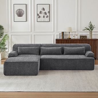 Loheer Chenille L Shape Luxury Sectional Oversized Sofa Minimalist Design No Assembly Required Couch