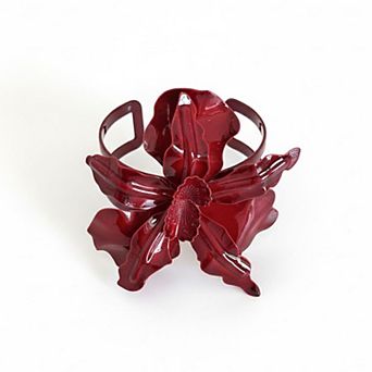 Women's Statement Floral Open Cuff Bracelet with Sculpted Petal Design and Glossy Finish