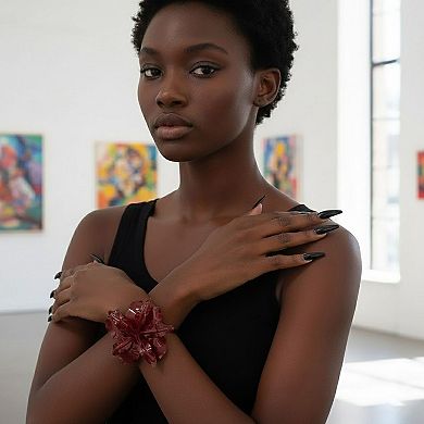 Women's Statement Floral Open Cuff Bracelet with Sculpted Petal Design and Glossy Finish