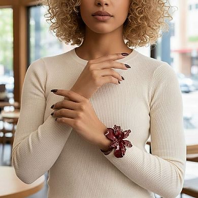 Women's Statement Floral Open Cuff Bracelet with Sculpted Petal Design and Glossy Finish