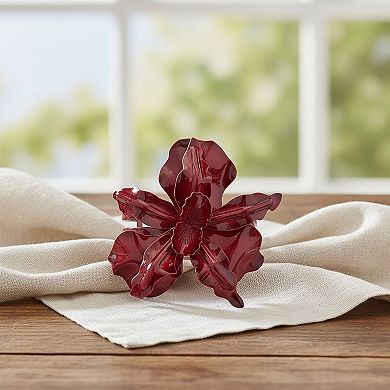 Women's Statement Floral Open Cuff Bracelet with Sculpted Petal Design and Glossy Finish