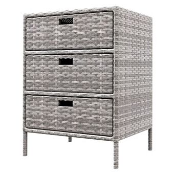 Patio Pool Storage Cabinet with 3 Drawers, PE Rattan Outdoor Organizer