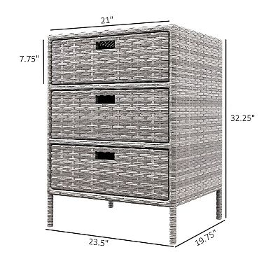 Patio Pool Storage Cabinet with 3 Drawers, PE Rattan Outdoor Organizer
