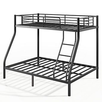 Bunk Beds Twin Over Full Size, Bottom Space for Dorm Bedroom, No Box Spring Needed（Upgrate Black）