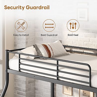Bunk Beds Twin Over Full Size, Bottom Space for Dorm Bedroom, No Box Spring Needed（Upgrate Black）