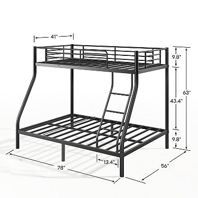 Bunk Beds Twin Over Full Size, Bottom Space for Dorm Bedroom, No Box Spring Needed（Upgrate Black）